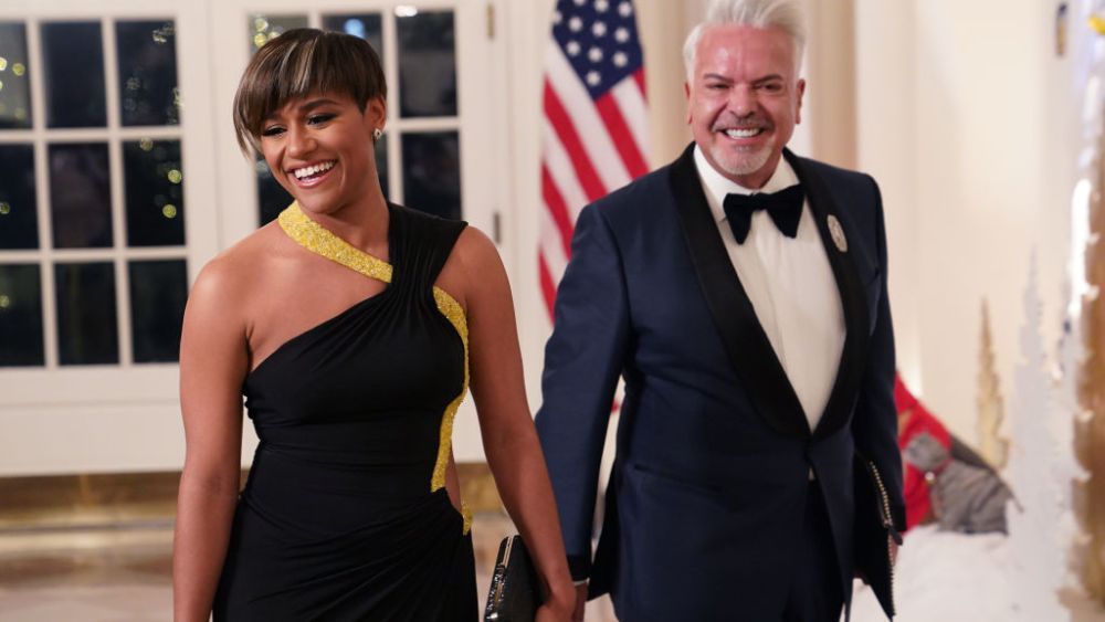 WASHINGTON, DC - DECEMBER 01:  Actress Ariana DeBose and Henry Munoz III  arrives for the White House state dinner for French President Emmanuel Macron at the White House on December 1, 2022 in Washington, DC. The official state visit is the first of the Biden administration.  (Photo by Nathan Howard/Getty Images)