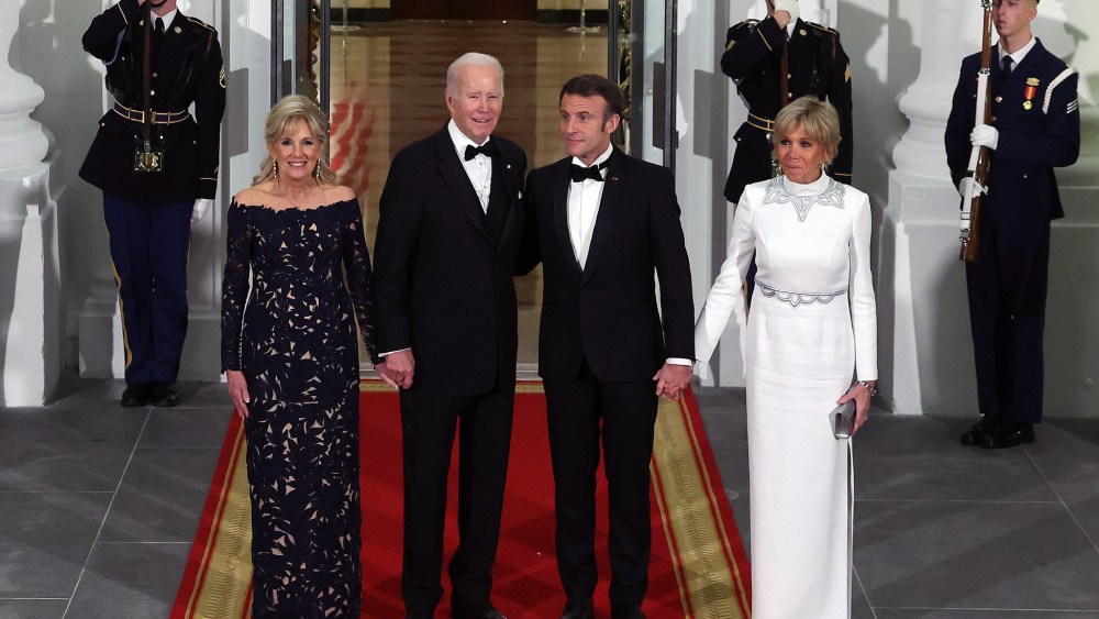 U.S. President Joe Biden, first lady Jill Biden, French President Emmanuel Macron and his wife Brigitte Macron =