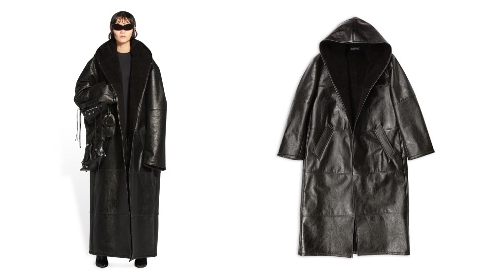 The Balenciaga mycelium-based leather maxi hooded wrap coat from the brand’s winter 2022 collection