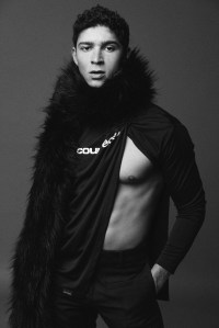 Courrèges Sport Lycra racer twist T-shirt and twill pants.