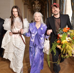 Bella Hadid, Vivienne Westwood and Andreas Kronthaler at the Vivienne Westwood Fall/Winter 2020 show.