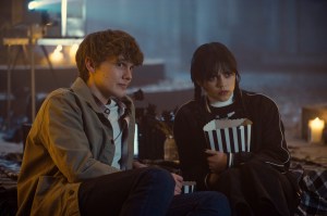 Wednesday. (L to R) Hunter Doohan as Tyler Galpin, Jenna Ortega as Wednesday Addams in episode 107 of Wednesday. Cr. Vlad Cioplea/Netflix © 2022
