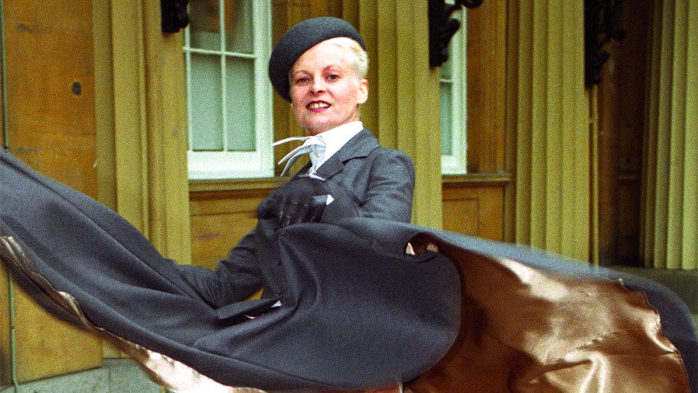 Fashion designer Vivienne Westwood at Buckingham Palace, where she received her OBE from Queen Elizabeth II on Dec. 15, 1992 wearing no underwear.