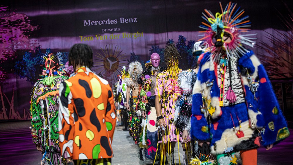 Models at a runway show at Berlin Fashion Week in 2021, while the event was still sponsored by Mercedes-Benz.