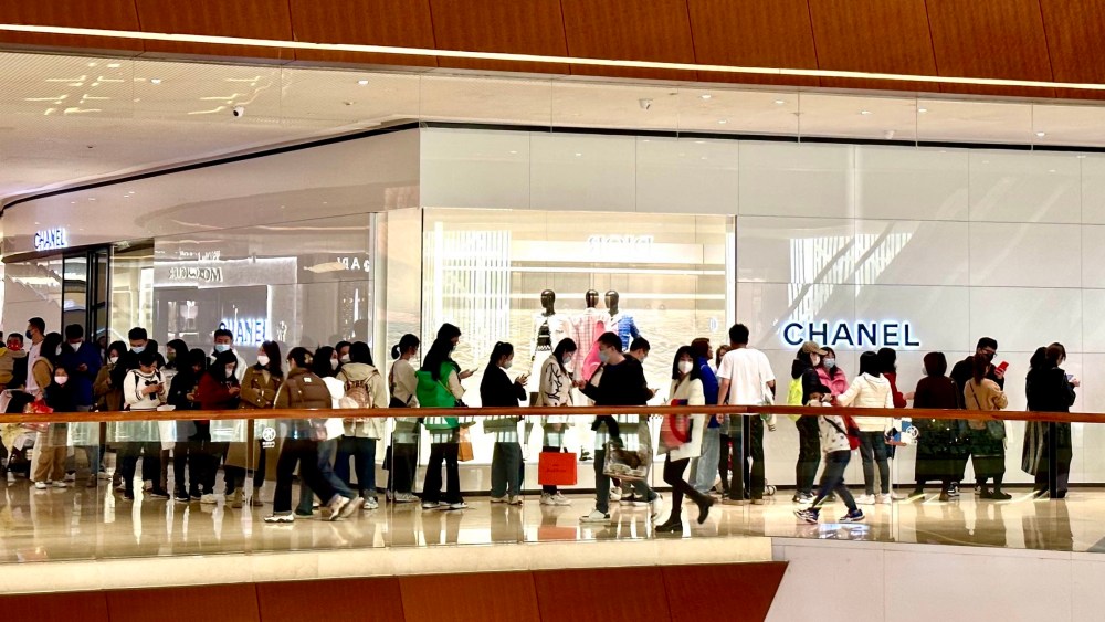 Shoppers formed a line outside Chanel store in Taikoo-Hui Guangzhou during Chinese New Year.