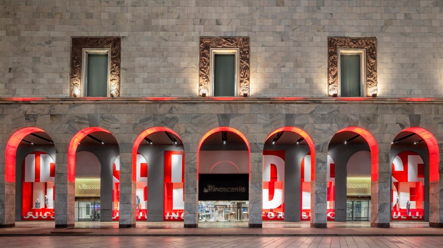 Rinascente Milano is decked out in Diesel's red and white iconography.