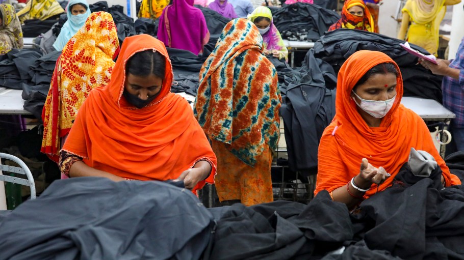 Ready-made garments worker works in a garments factory in Dhaka, Bangladesh on February 27, 2022.