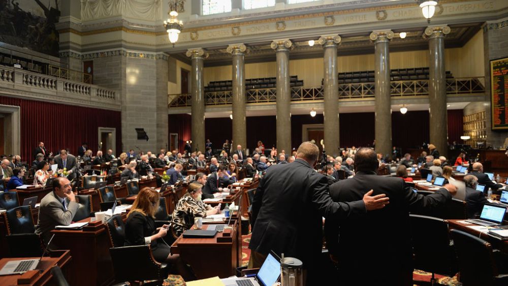 JEFFERSON CITY, MO - MAY 17: Members of the Missouri House of Representatives work on the House floor on May 17, 2019 in Jefferson City, Missouri. Tension and protest arose after the Missouri House of Representatives passed a bill to ban abortions after 8 weeks of pregnancy. (Photo by Michael B. Thomas/Getty Images)