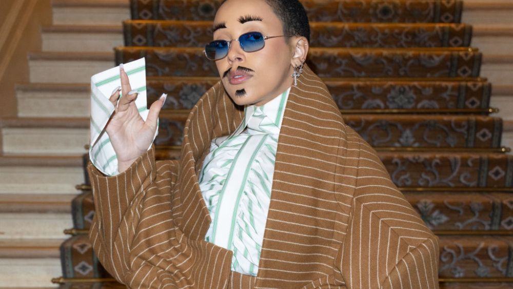 doja cat lashes mustache, PARIS, FRANCE - JANUARY 25: (EDITORIAL USE ONLY - For Non-Editorial use please seek approval from Fashion House) Doja Cat attends the Viktor & Rolf Haute Couture Spring Summer 2023 show as part of Paris Fashion Week on January 25, 2023 in Paris, France. (Photo by Marc Piasecki/WireImage)