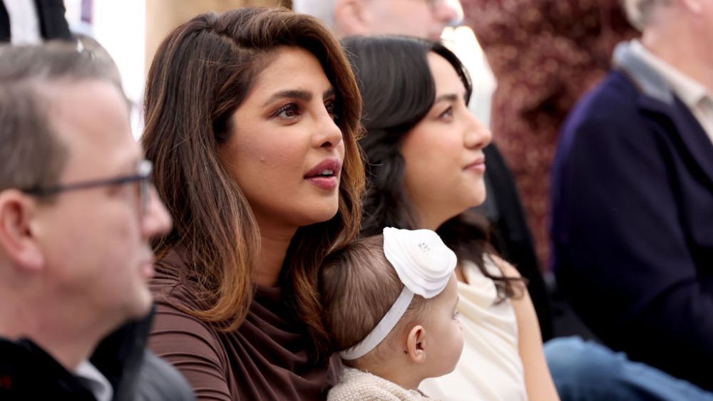 Priyanka Chopra and her daughter, Malti Marie Chopra Jonas, at The Hollywood Walk of Fame star ceremony honoring The Jonas Brothers on Jan. 30 in Hollywood.