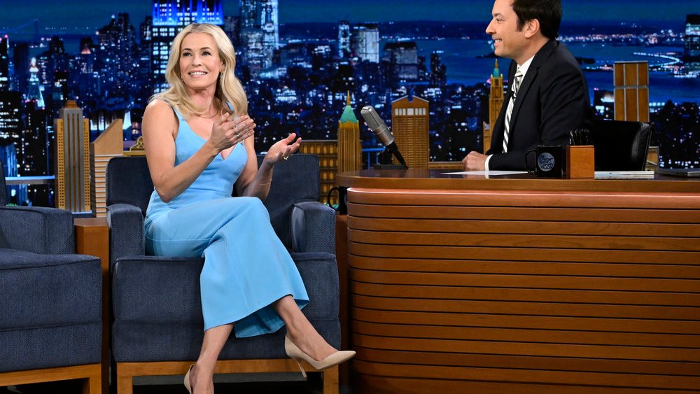 THE TONIGHT SHOW STARRING JIMMY FALLON -- Episode 1776 -- Pictured: (l-r) Comedian Chelsea Handler during interview with host Jimmy Fallon on Thursday, January 12, 2023 -- (Photo by: Todd Owyoung/NBC)