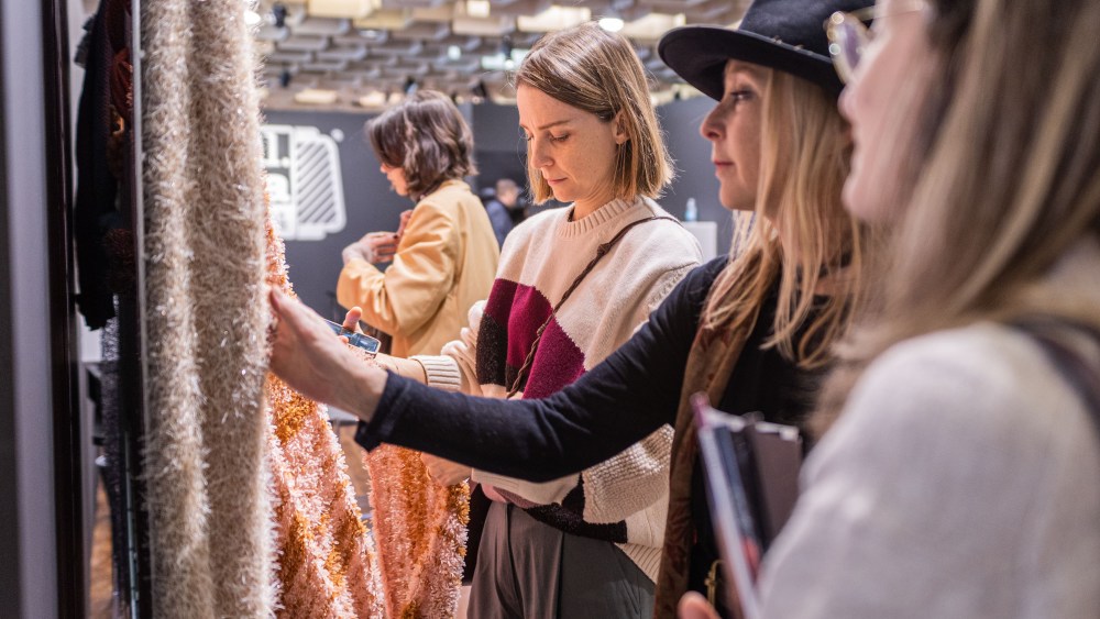 The scene at textile trade show Pitti Filati 92 where spinners unveiled their spring 2024 collections.