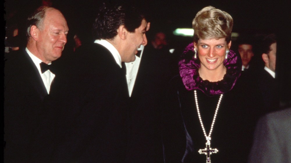 LONDON, UNITED KINGDOM - OCTOBER 27:  Diana, Princess Of Wales, Arriving At A Charity Gala Evening On Behalf Of Birthright At Garrard.  The Princess Is Wearing A Purple Evening Dress With A Gold And Amethyst Crucifix Suspended On A Pearl Rope.  (Photo by Tim Graham Photo Library via Getty Images)