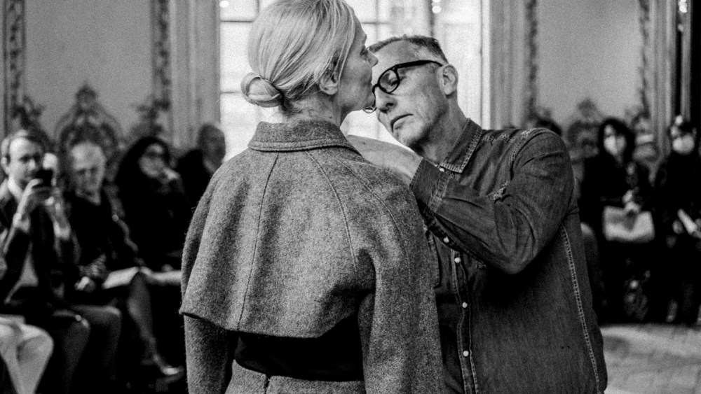 Olivier Saillard dresses Axelle Doué at his Moda Povera presentation.