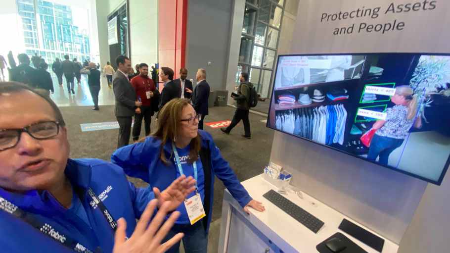 Sensormatic representative Sensormatic representative Milton Navarro shows how the company's AI-driven business surveillance system works to prevent shoplifting during the NRF convention on Monday in New York.