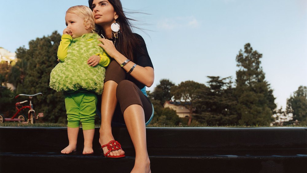Emily Ratajkowski and son in Tory Burch ads.