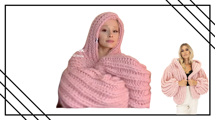 Ariana Grande pink chunky sweater lead art