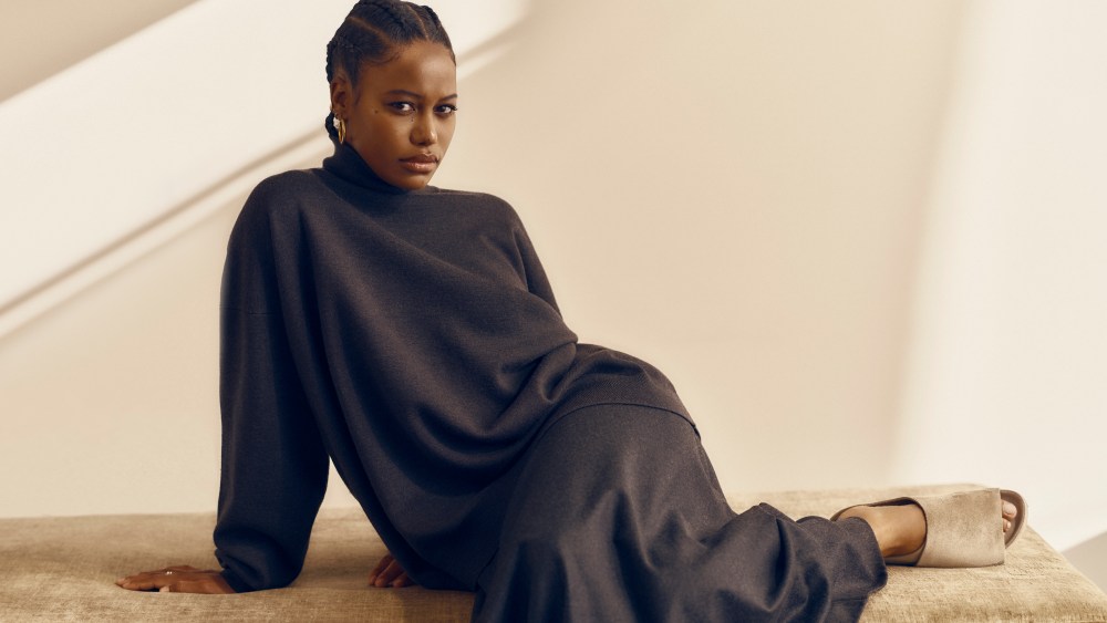 Taylour Paige-Angulo in the Fear of God and Birkenstock collaboration campaign shots, wearing the Los Feliz shoe.