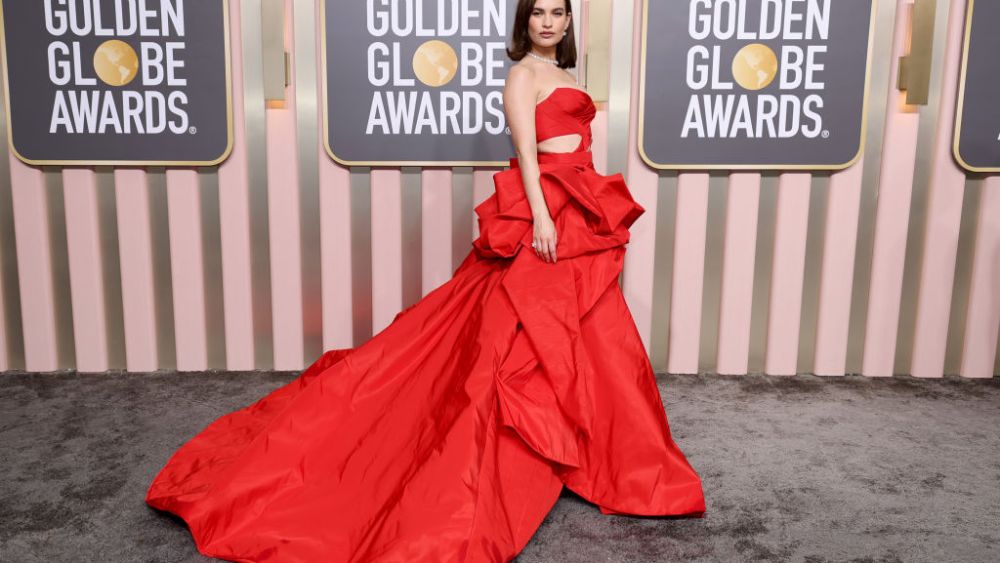 BEVERLY HILLS, CALIFORNIA - JANUARY 10: Lily James attends the 80th Annual Golden Globe Awards at The Beverly Hilton on January 10, 2023 in Beverly Hills, California. (Photo by Amy Sussman/Getty Images)