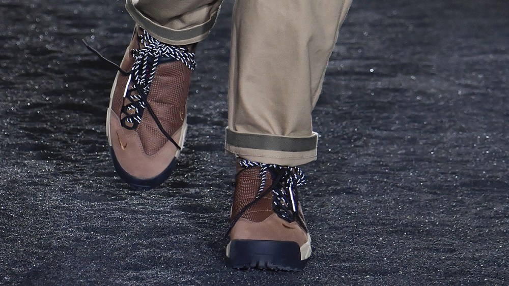 a model displaying the Sacai X Nike  Magmascape sneaker during Paris Men Fashion Week on Jan. 22 in Paris.