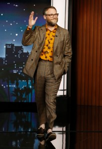 JIMMY KIMMEL LIVE! "Jimmy Kimmel Live!" airs every weeknight at 11:35 p.m. EST and features a diverse lineup of guests that include celebrities, athletes, musical acts, comedians and human interest subjects, along with comedy bits and a house band. The guests for Monday, February 14 included Seth Rogen (Pam & Tommy), Tyler James Williams (Abbott Elementary), and musical guest Aly & AJ. (Randy Holmes/ABC via Getty Images)SETH ROGEN