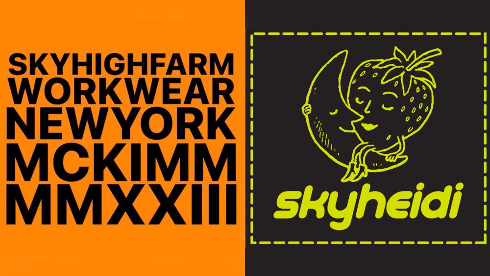 Sky High Farm Workwear graphics made in collaboration with Alastair McKimm (left) and Heidi Bivens (right).