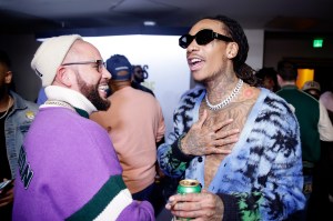 LOS ANGELES, CALIFORNIA - FEBRUARY 03: Wiz Khalifa (R) and DJ Drama attend UnitedMasters, A Celebration Of Independence At The 65th GRAMMY Awards at Hollywood Palladium on February 03, 2023 in Los Angeles, California. (Photo by Greg Doherty/Getty Images for UnitedMasters)
