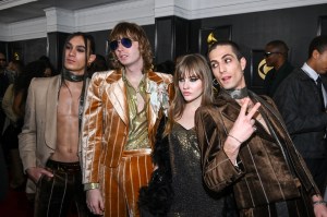 Ethan Torchio, Thomas Raggi, Victoria De Angelis, and Damiano David of Måneskin