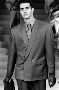 A look from the Paco Rabanne menswear fall 1991 show.