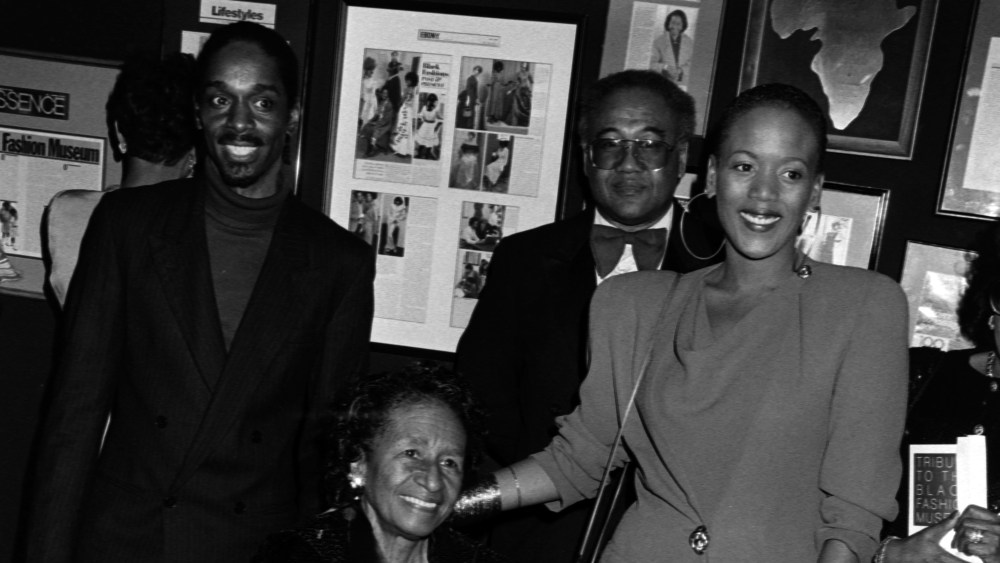 Lois K. Alexander founder of the Black Fashion Museum (C) with model Toukie Smith and guests at an exhibition in honor of the Black Fashion Museum at The Fashion Institute of Technology on April 4, 1992.