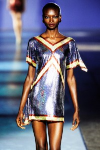 A look from the Paco Rabanne fall 1998 show.