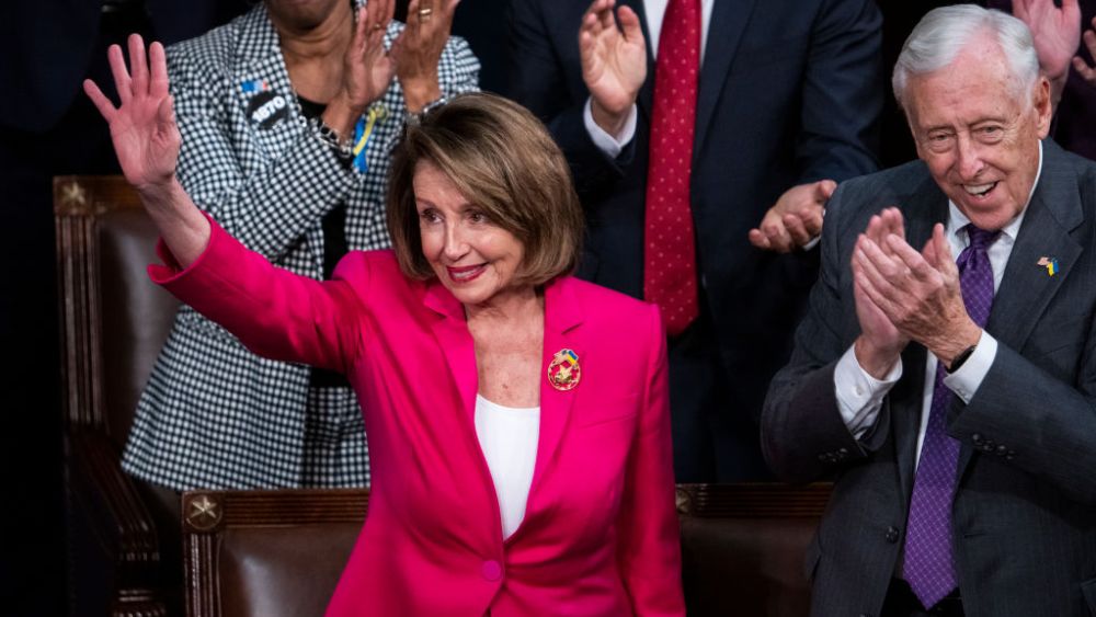 UNITED STATES - FEBRUARY 7: Rep. Nancy Pelosi, D-Calif., is recognized by President Joe Biden during his State of the Union address in the House Chamber of the U.S. Capitol on Tuesday, February 7, 2023. (Tom Williams/CQ-Roll Call, Inc via Getty Images)