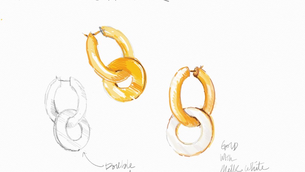 A rendering of the Luar and Mejuri convertible hoop earrings.