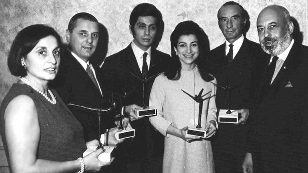 Lydia di Roma, Giancarlo Venturini, Valentino, Emilio Pucci, and Stanley Marcus at the Neiman Marcus Awards.