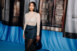 Lori Harvey at the Tory Burch fall 2023 New York Fashion Week show on Feb. 13 in New York City.