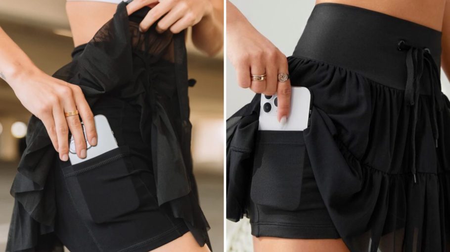 Pictured: Popflex's black Pirouette Skort (left) and the black skort sold by Shein (right).