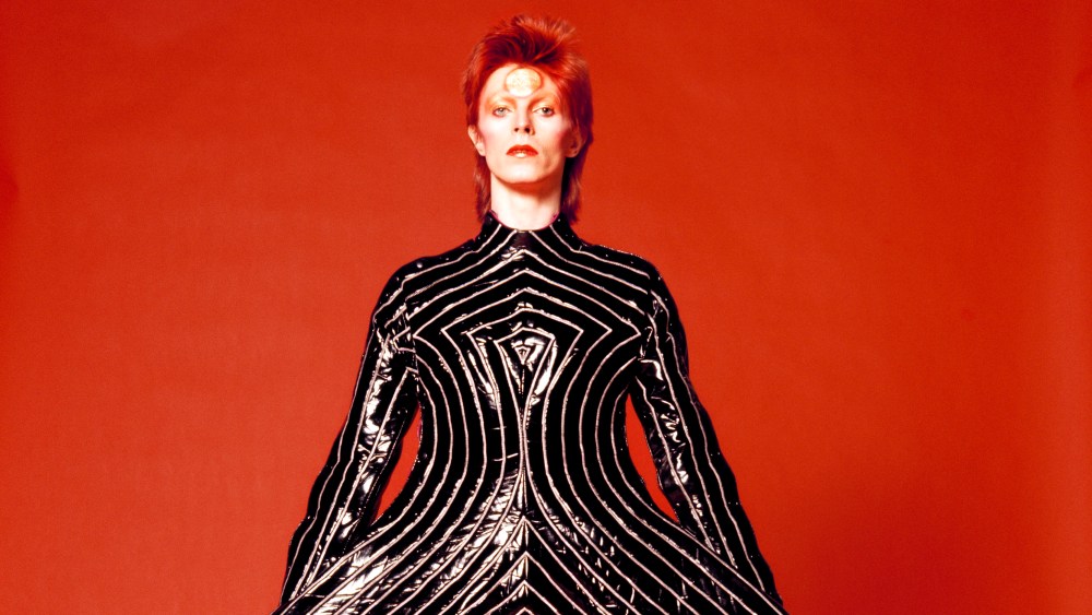 Striped bodysuit for Aladdin Sane tour, 1973 design by Kansai Yamamoto.