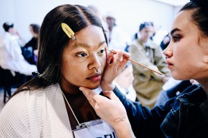 Backstage Beauty at Thom Browne RTW Fall 2023