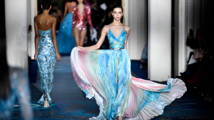 A model presents a creation by Zuhair Murad during the 2019 Spring-Summer Haute Couture collection fashion show in Paris, on January 23, 2019.