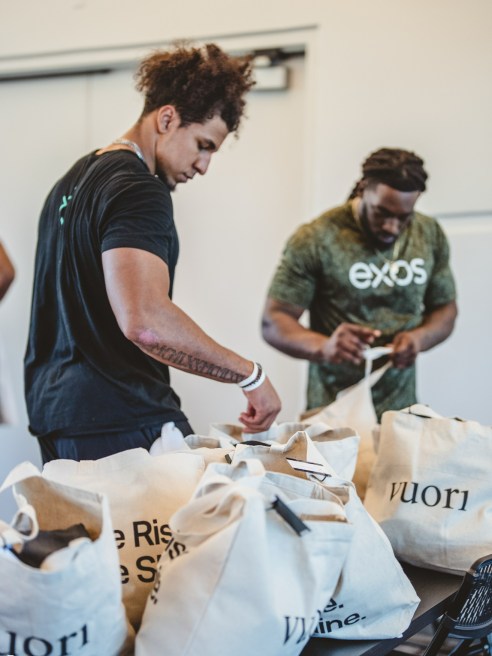 Exos athletes will train for the NFL combine wearing Vuori athletic apparel.