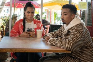 You People. (L to R) Lauren London as Amira and Travis Bennet as Omar in You People. Cr. Parrish Lewis/Netflix © 2023.