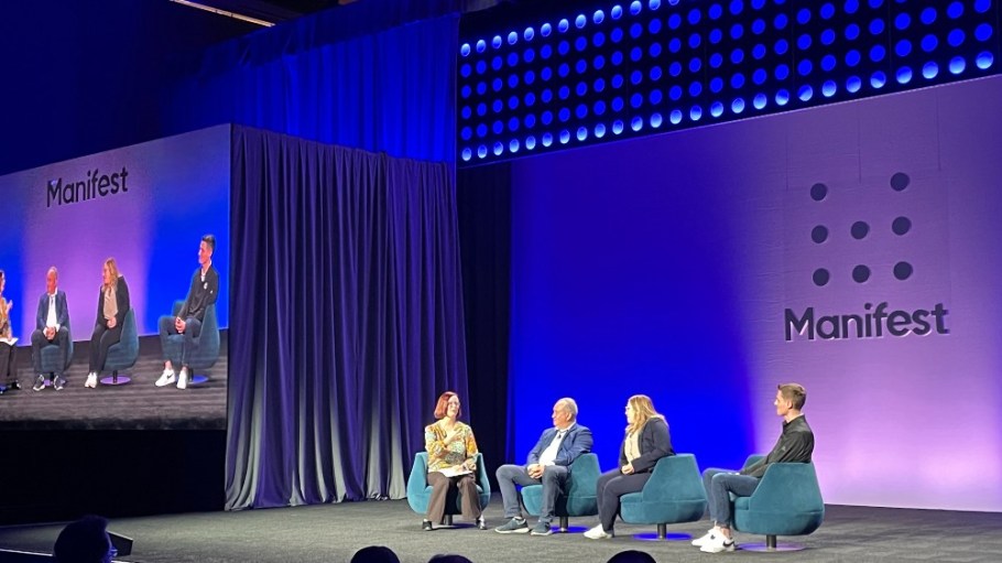 From left to right: moderator Cathy Roberson, Mattel's Gregory Javor, Ikea's Tanja Dysli, Stord's Sean Henry.