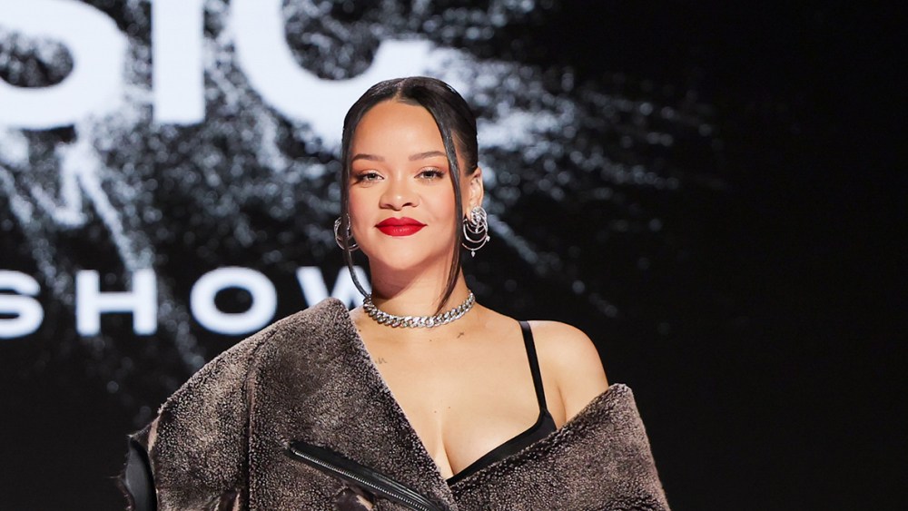 Rihanna at the Super Bowl LVII Halftime Show Press Conference held at Phoenix Convention Center on February 9, 2023 in Phoenix, Arizona.