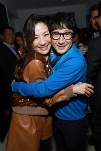 BEVERLY HILLS, CALIFORNIA - MARCH 10: (L-R) Michelle Yeoh and Ke Huy Quan pose as Vanity Fair and Richard Mille host a private cocktail party honoring A24's "Everything Everywhere All at Once" in Los Angeles at Mandarin Oriental Residences Beverly Hills on March 10, 2023 in Beverly Hills, California. (Photo by Matt Winkelmeyer/Getty Images for Vanity Fair)
