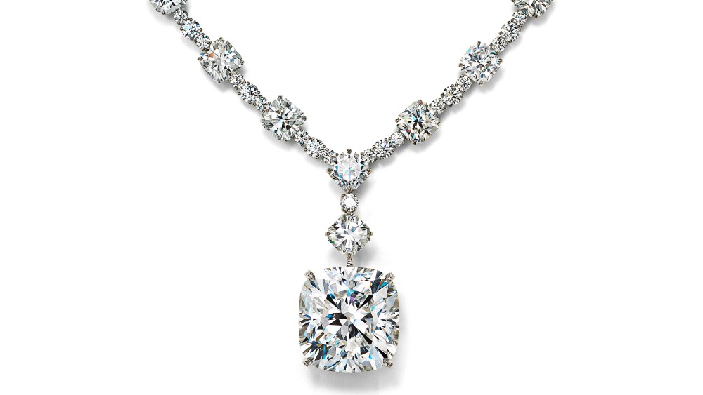 A necklace featuring a 106 carat diamond, cut to the same proportions as the Tiffany Diamond.