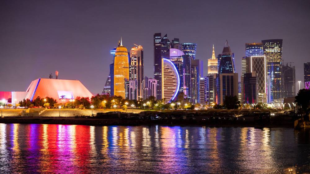 A night view of downtown Doha.