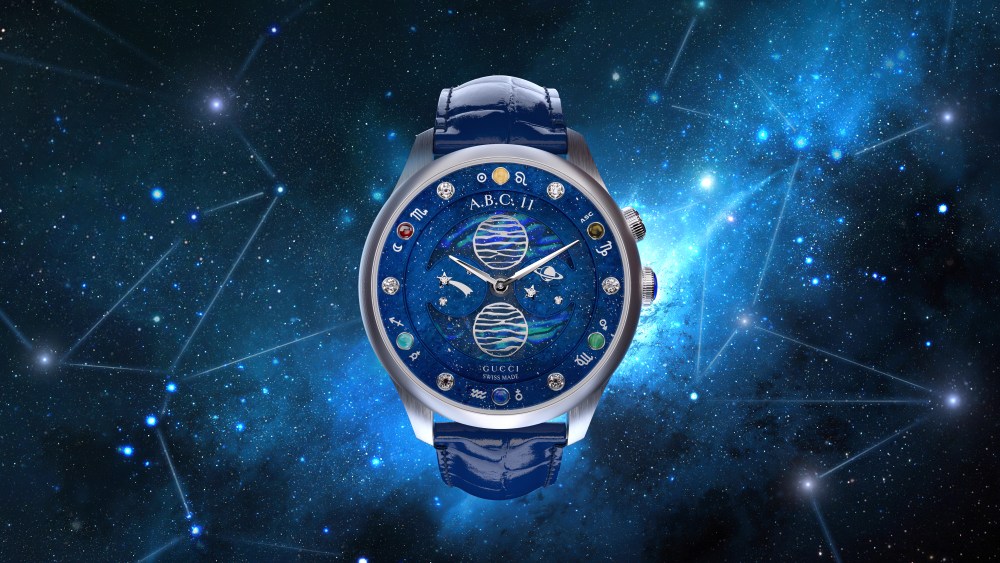 The fully customizable G-Timeless Moonlight timepiece from Gucci's third high watchmaking collection.
