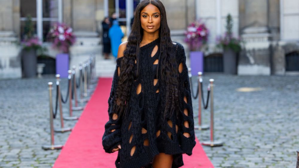 PARIS, FRANCE - MARCH 02: Ciara wears black cut out dress, black varnished boots Roger Vivier at Maison de l’Amérique latine on March 02, 2023 in Paris, France. (Photo by Christian Vierig/Getty Images for Roger Vivier)