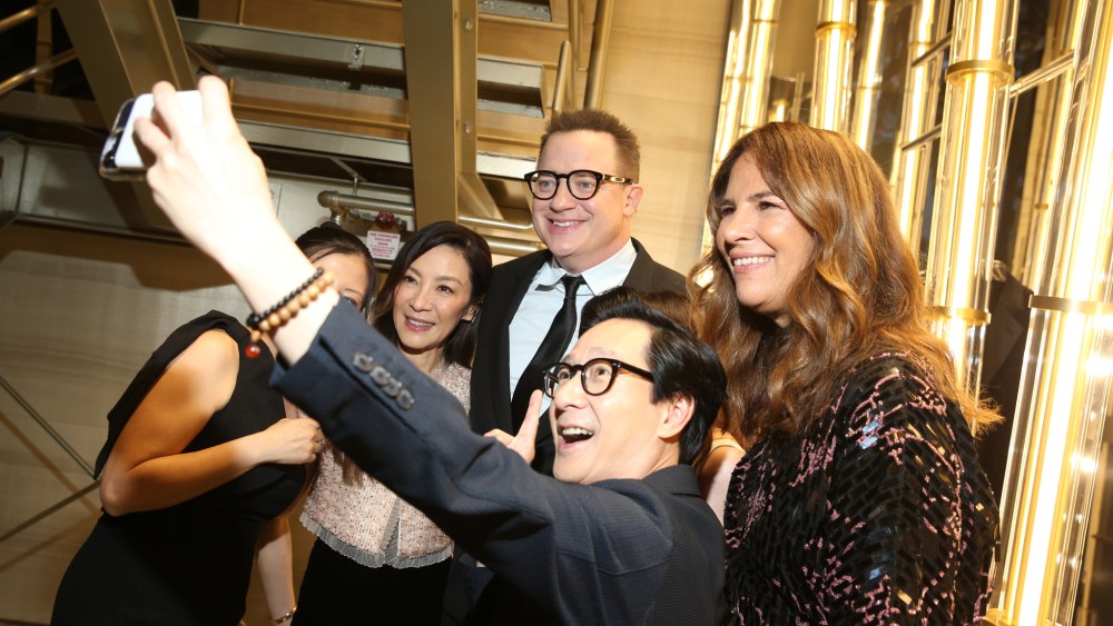 Michelle Yeoh, Brendan Fraser, Ke Huy Quan and Roberta Armani at the Armani Oscars event on March 11, 2023 at the Giorgio Armani store in Los Angeles.