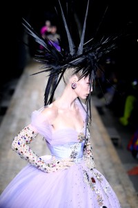 Model on the runway at Moschino Fall 2023 Ready To Wear Runway Show on February 23, 2023 at Officina Ventura in Milan, Italy.